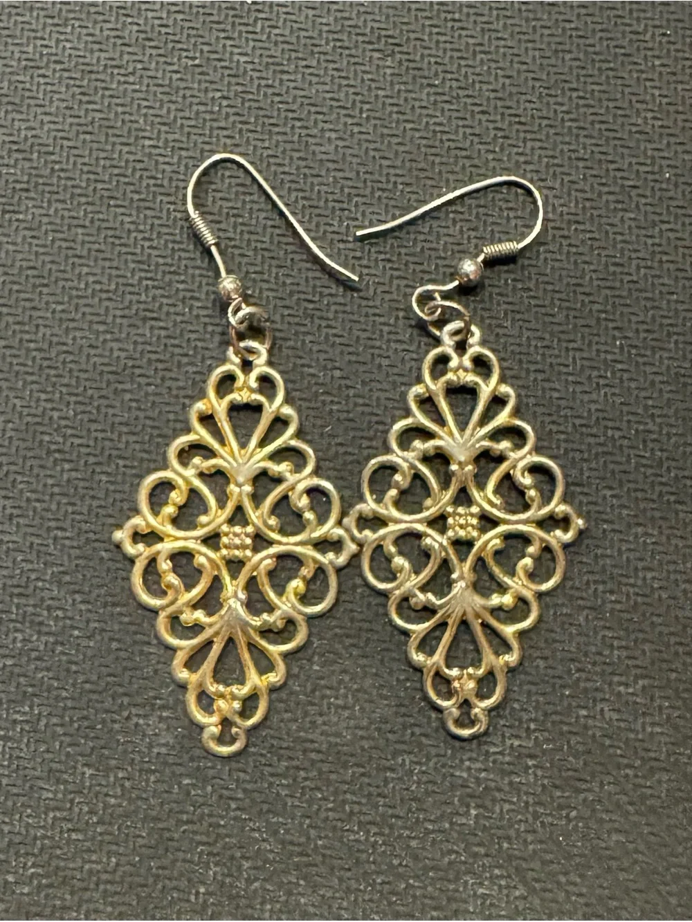 1928 Gold Tone Jewelry Filigree Diamond Drop Earrings